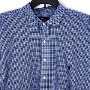 Polo Ralph Lauren Easy Care Button Up Shirt Mens 2XLT Blue White Micro Check